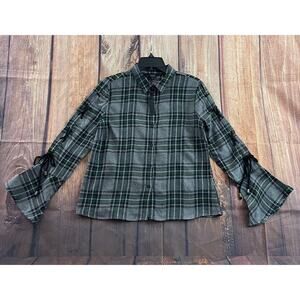 Buffalo David Bitton Shirt Womens Small Gray Green Plaid Flannel Button Up NEW